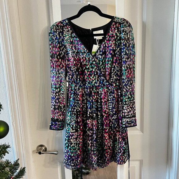 1084 NWT Kate Spade Metallic Multi Dot Mini Dress Size 0 - Picture 5 of 9